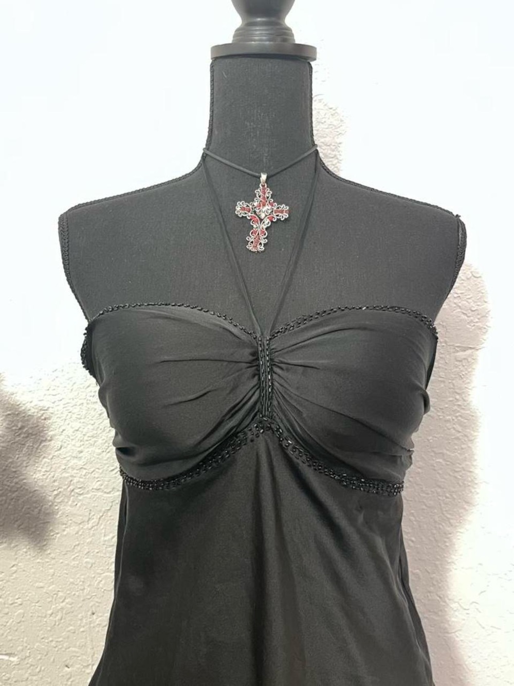 Vintage Black Strapless Ruched Bust Camisole with Braided Trim